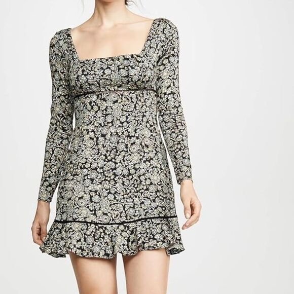 Free People Mini Dress 6/Small Boho Floral Long Sleeve Feminine Cottagecore Cute - Picture 16 of 16